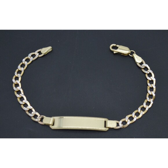 REAL 10K Yellow Gold Flat Curb ID baby Childrens Bracelet + Engraving 3.6 gr 6 - Picture 1 of 6